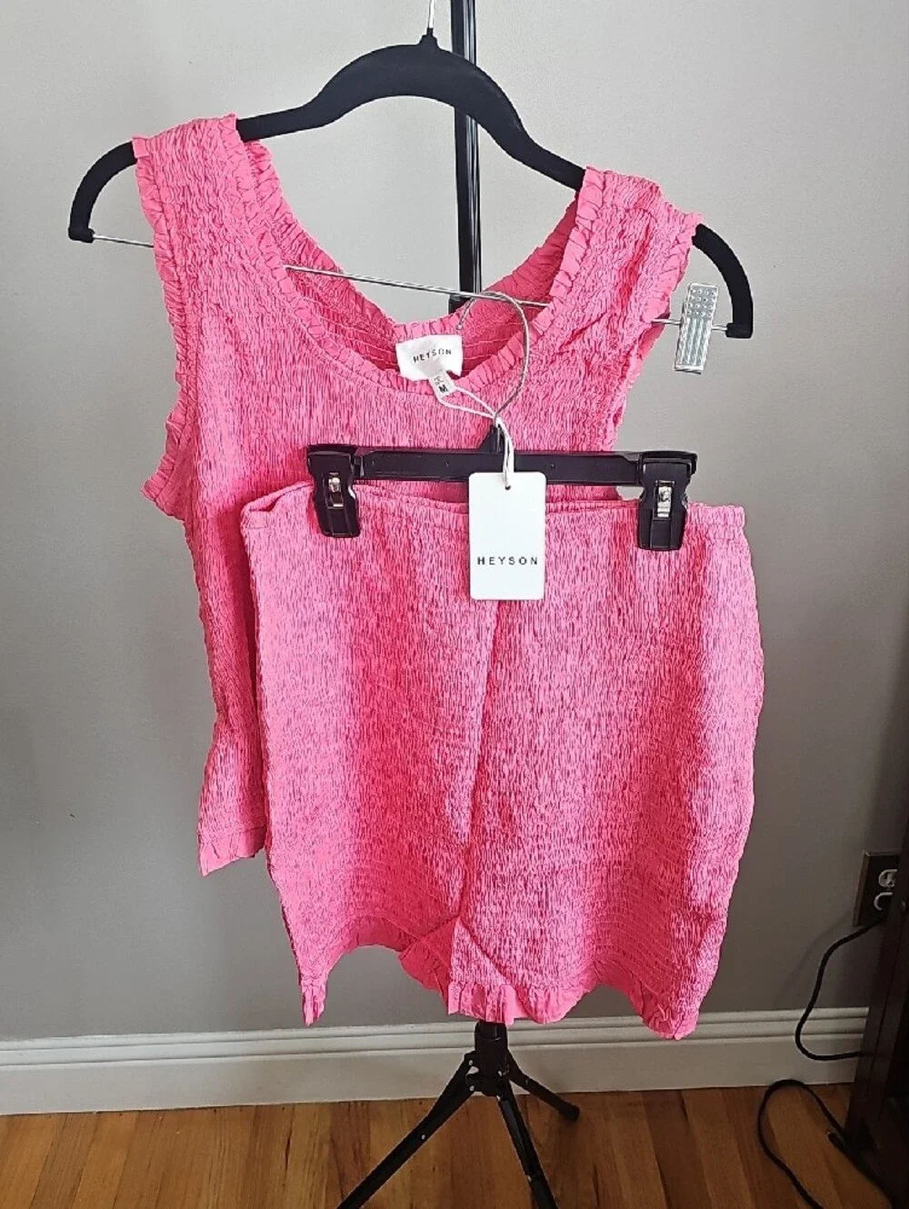 Heyson Women's Pink Sleeveless Smocked Top And Mini Matching Skirt Set.